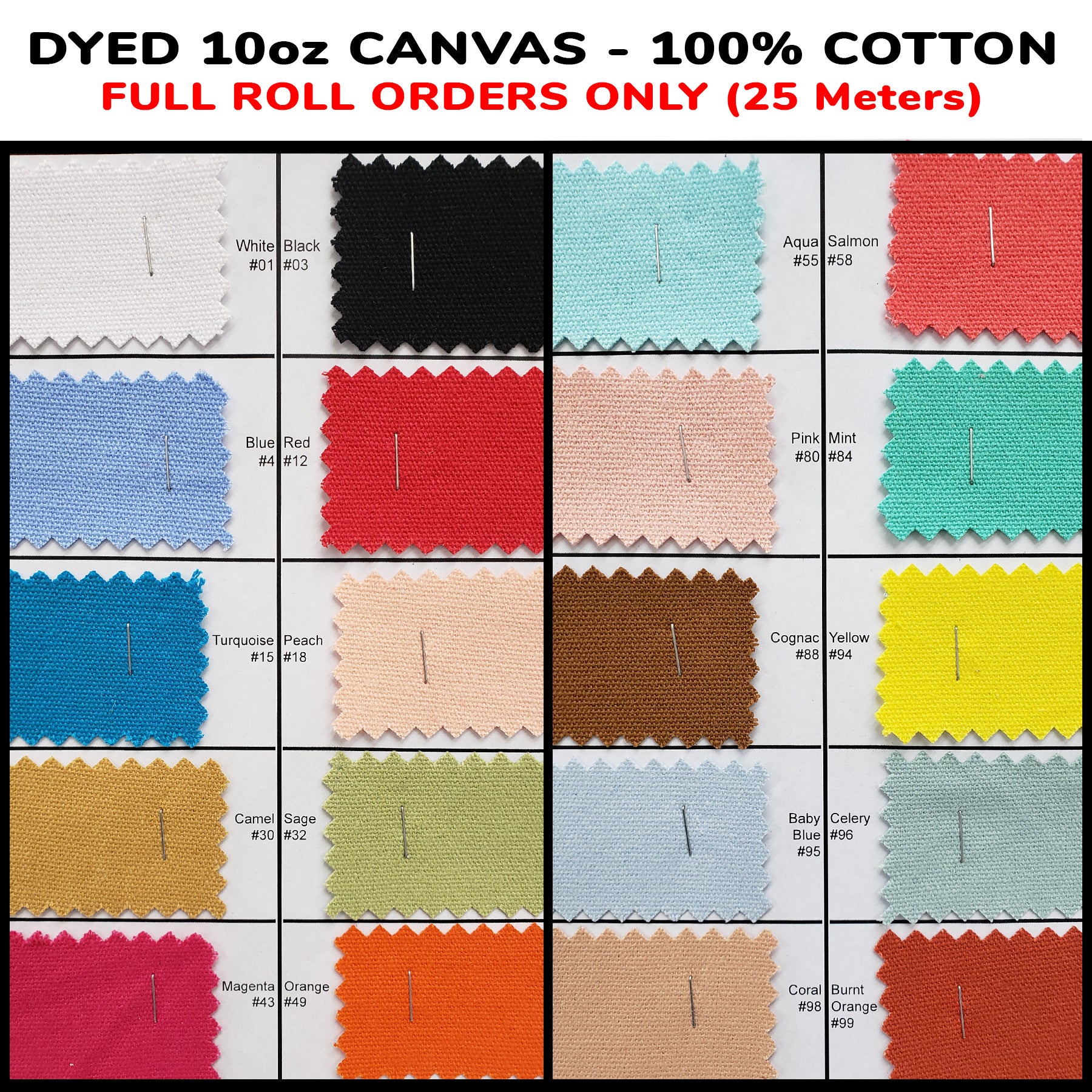 Cotton Duck Canvas 10oz - Colour Chart 1