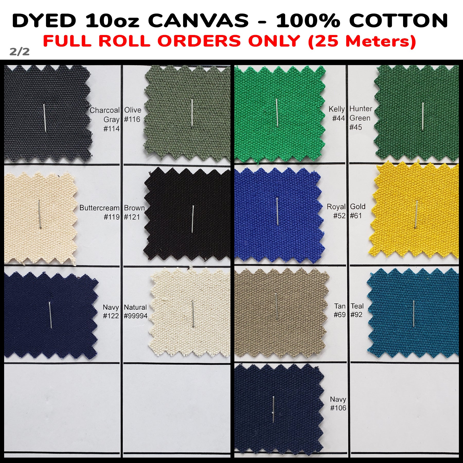 Cotton Duck Canvas 10oz - Colour Chart 2