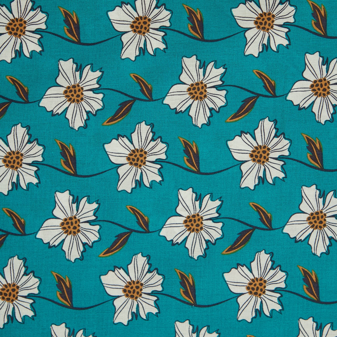 Cotton Floral - Daisy Chain - Green (detail)