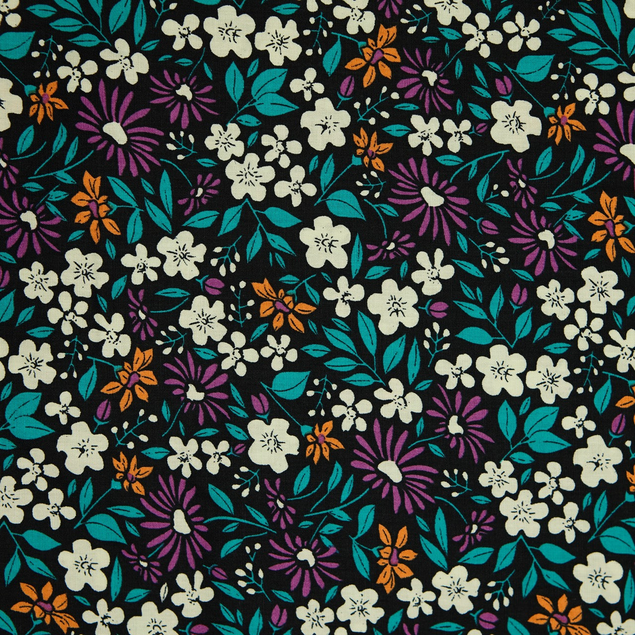 Cotton Floral - Hawaiian Field - Black (detail)