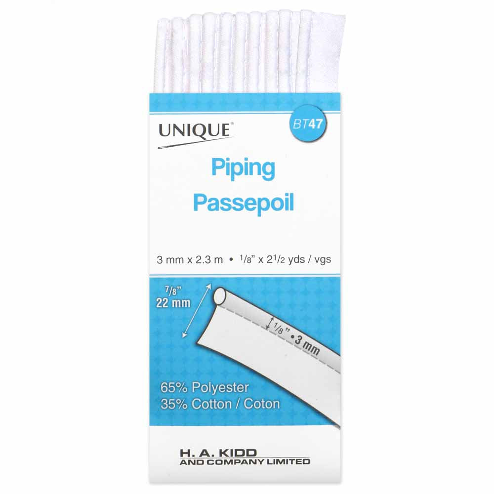 Unique® Corded Piping - Poly Cotton - White (pack)