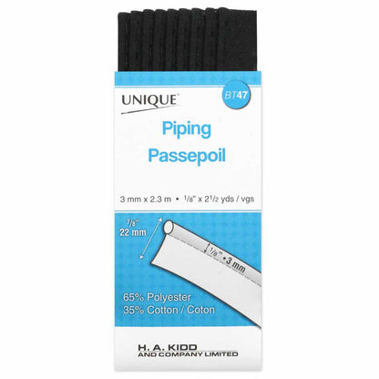 Unique® Corded Piping - Poly Cotton - Black (pack)