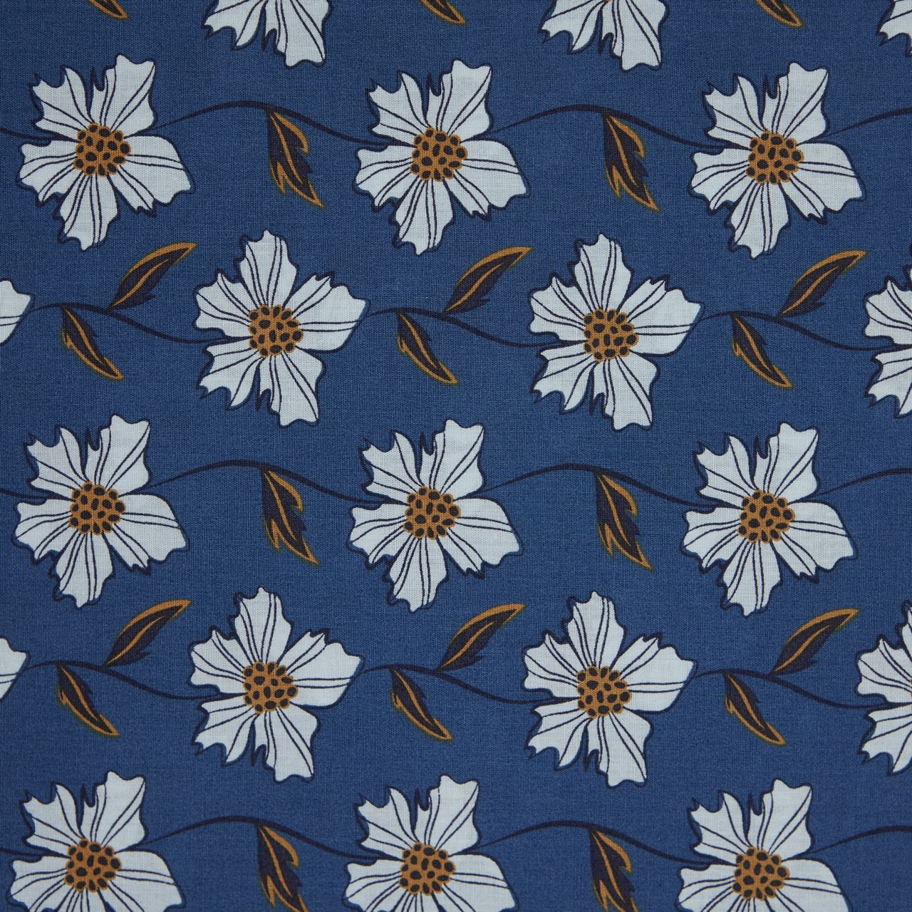 Cotton Floral - Daisy Chain - Blue (detail)
