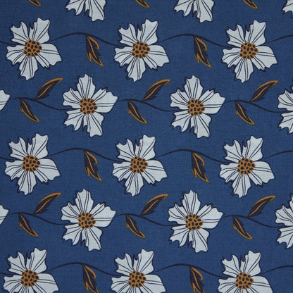 Cotton Floral - Daisy Chain - Blue (detail)