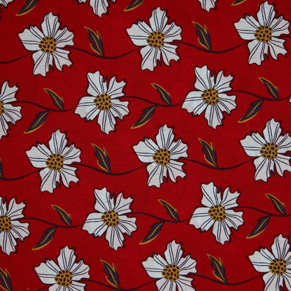 Cotton Floral - Daisy Chain - Red (detail)