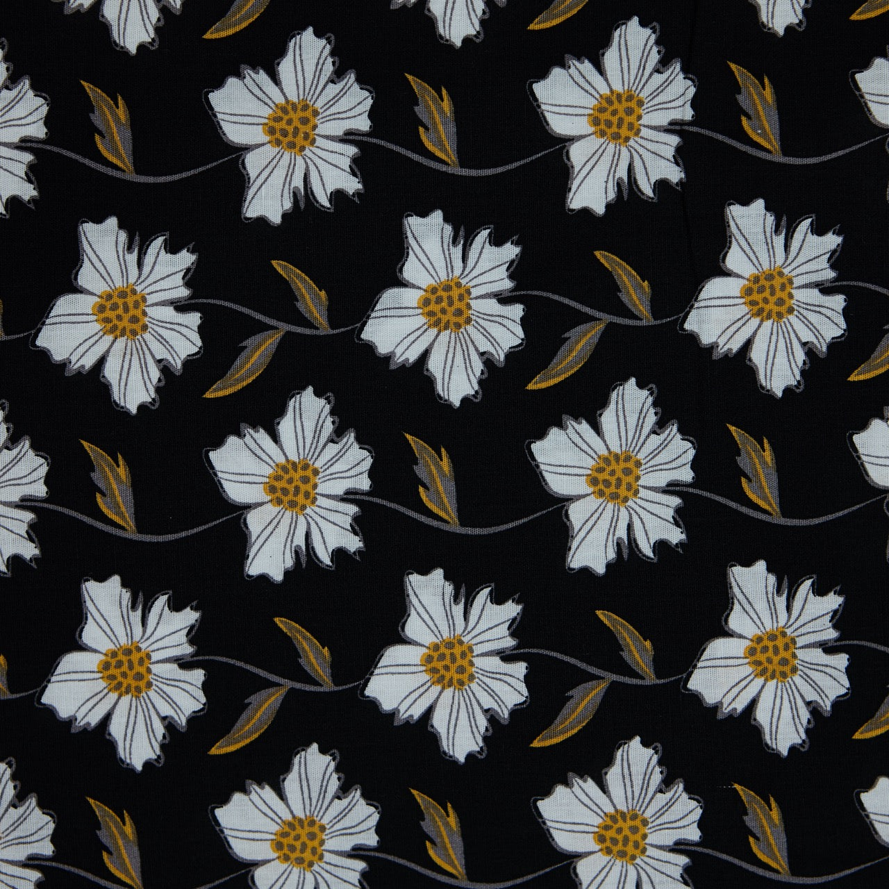 Cotton Floral - Daisy Chain - Black (detail)