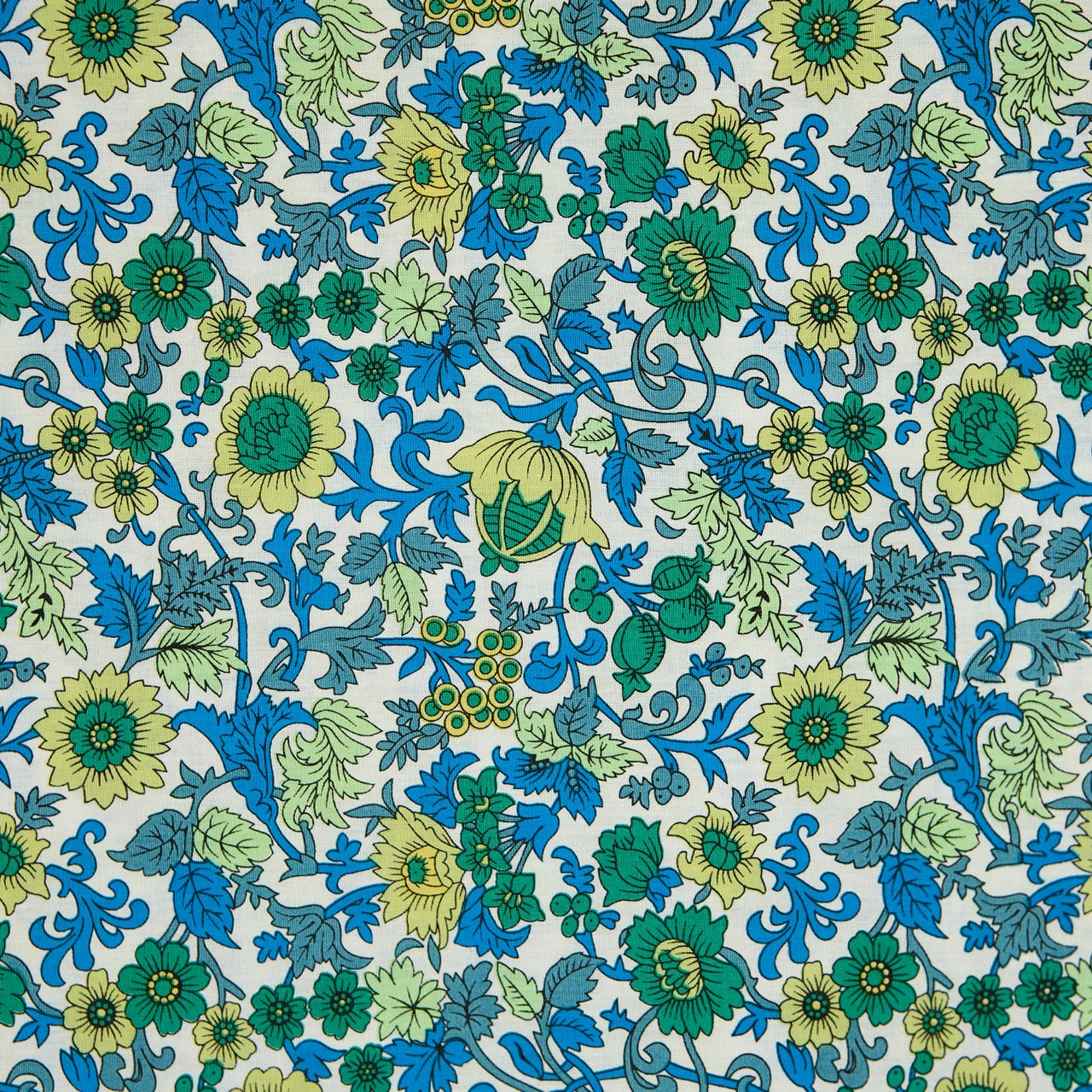 Cotton Floral - Retro Field - Blue (detail)