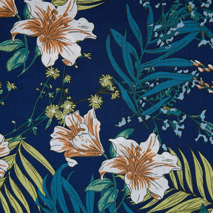 Cotton Floral - Hibiscus - Blue (detail)