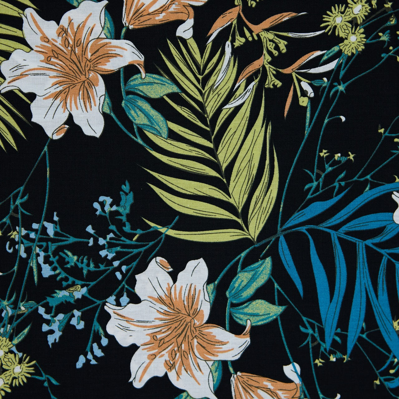 Cotton Floral - Hibiscus - Black (detail)