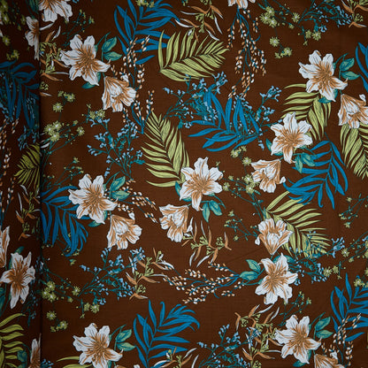 Cotton Floral - Hibiscus - Brown (full)