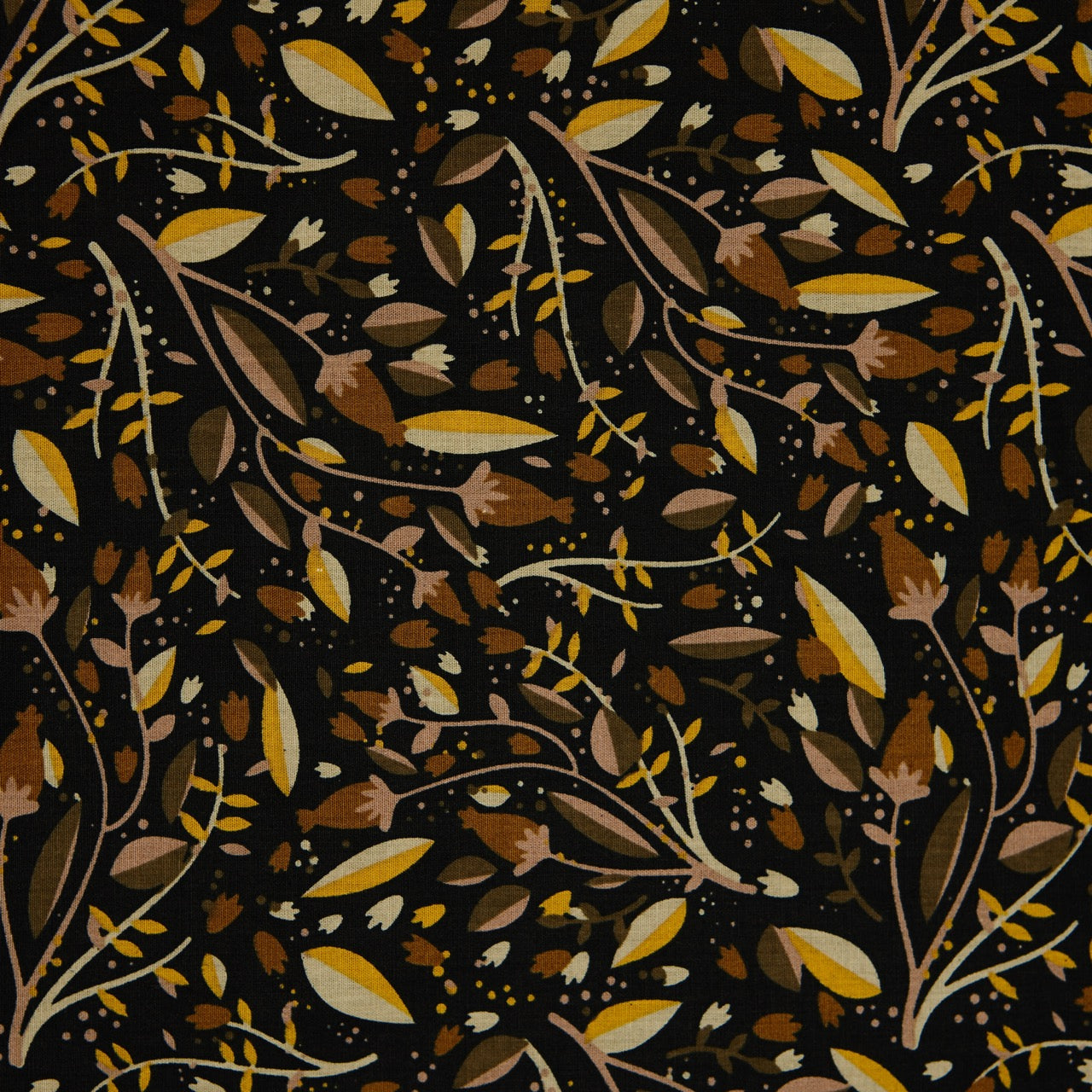Cotton Floral - Tulips - Brown (detail)