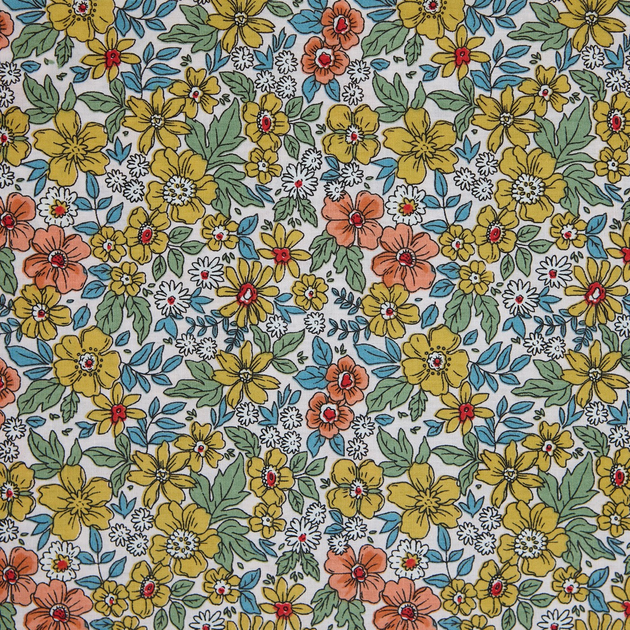 Cotton Floral - Ditsy Field - Yellow (detail)