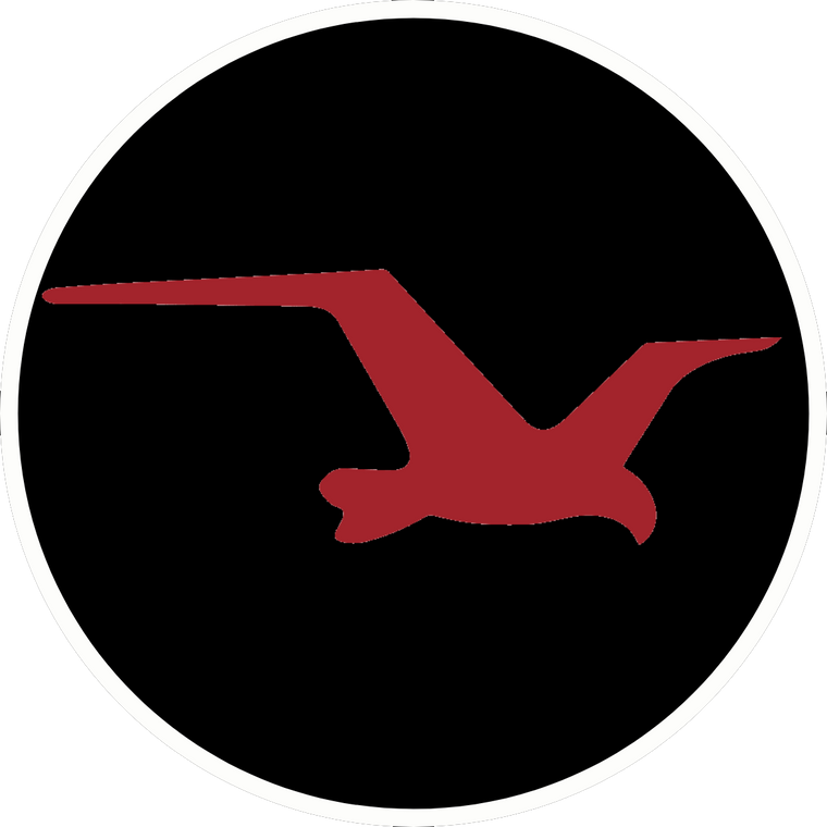 Brador bird logo - red bird, black circle, white stroke