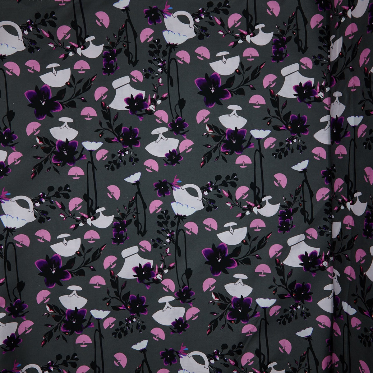 Cotton (EP) - Ulu Floral by Martha Kyak (InukChic®) - Charcoal (roll)