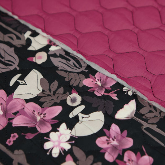 Cotton Quilt - InukChic® Ulu Floral - 6oz - Black (v2) - detail