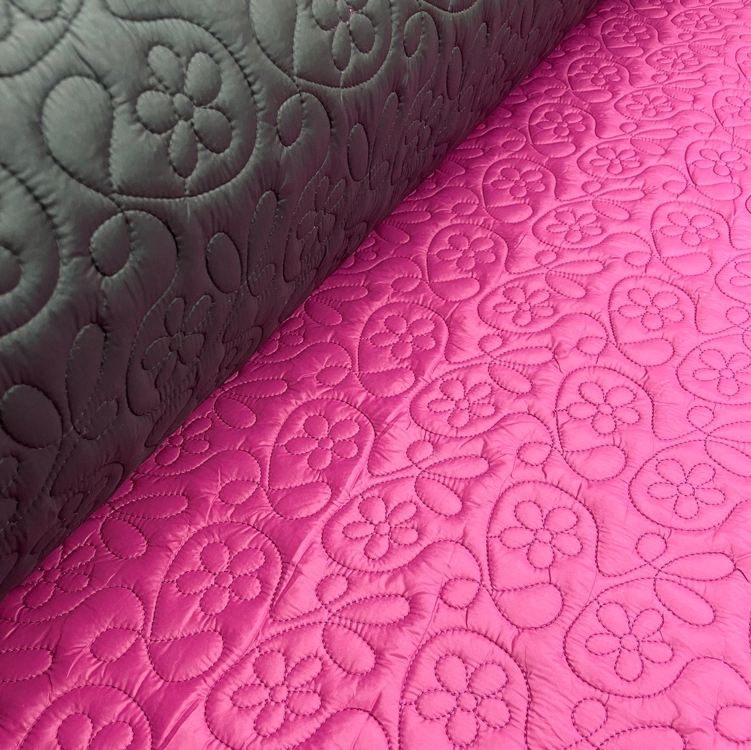 Embroidered Quilt 2-Sided - Flowers - Raspberry