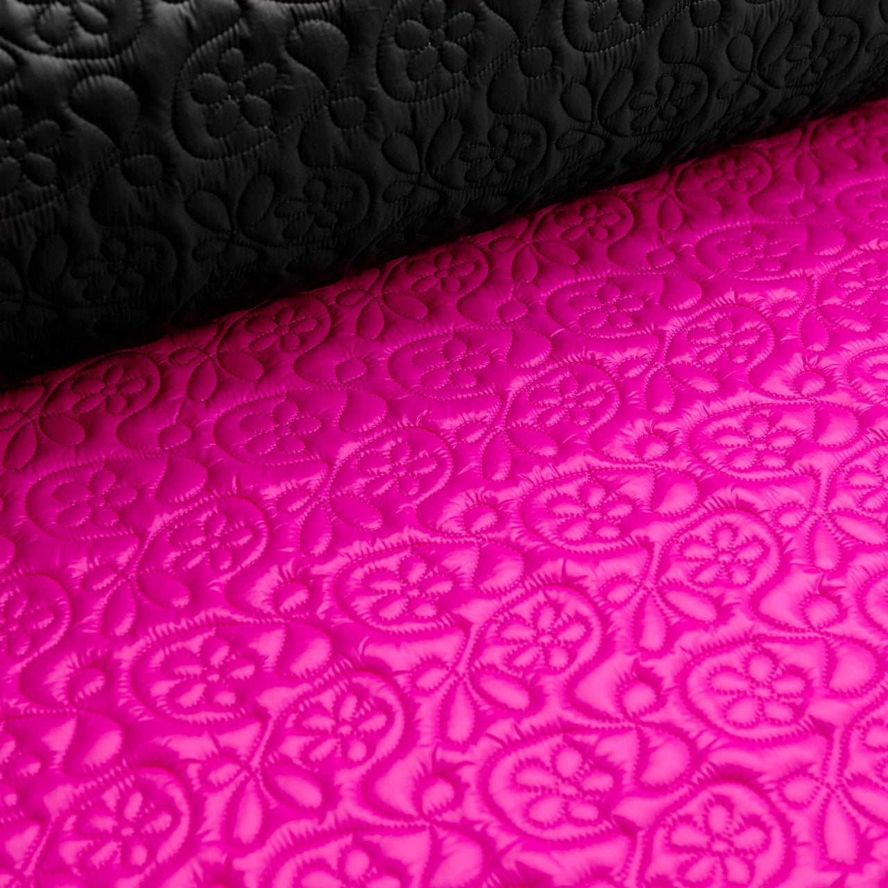 Embroidered Quilt 2-Sided - Flowers - Hot Pink