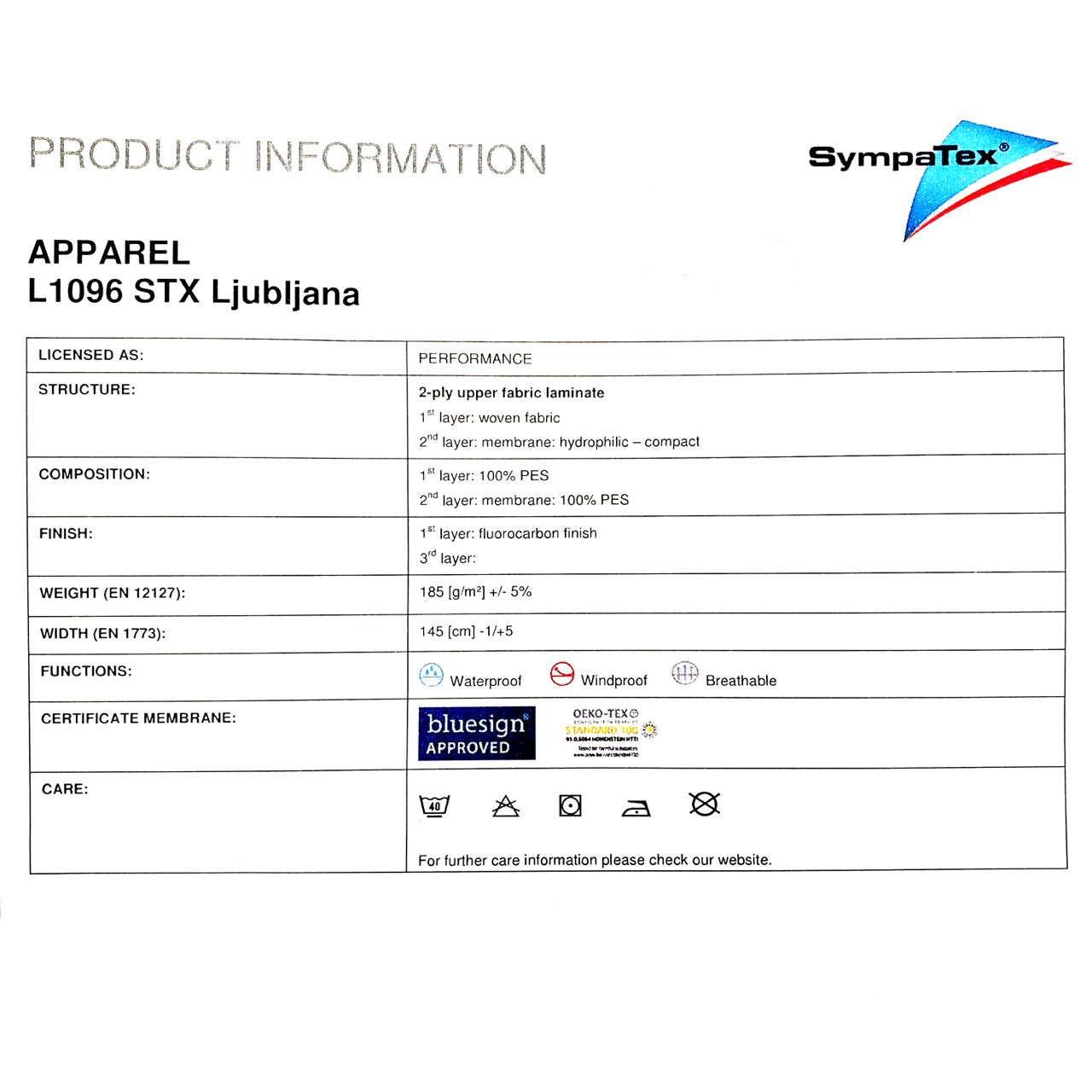 SympaTex® Ljubljana™ Spec Sheet