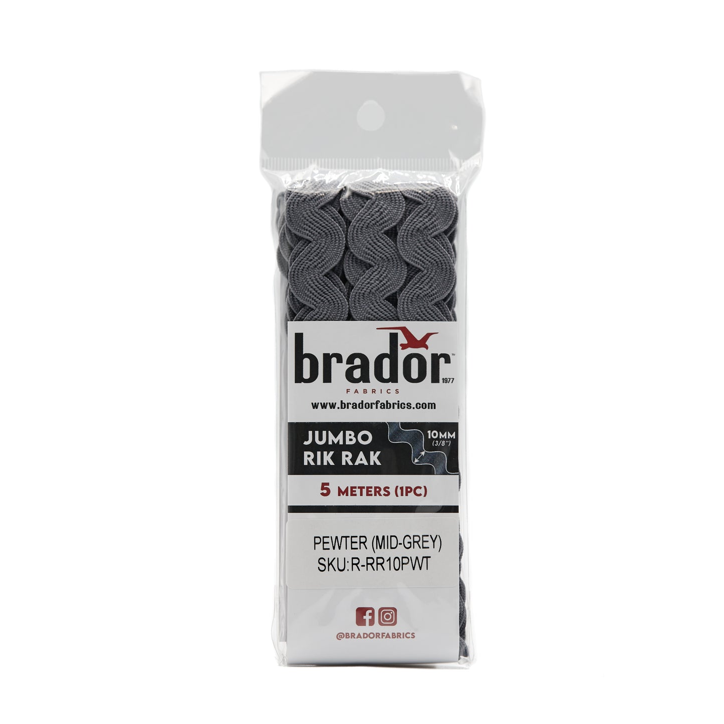 Rik Rak - Pewter (Mid Grey) 10mm Pack