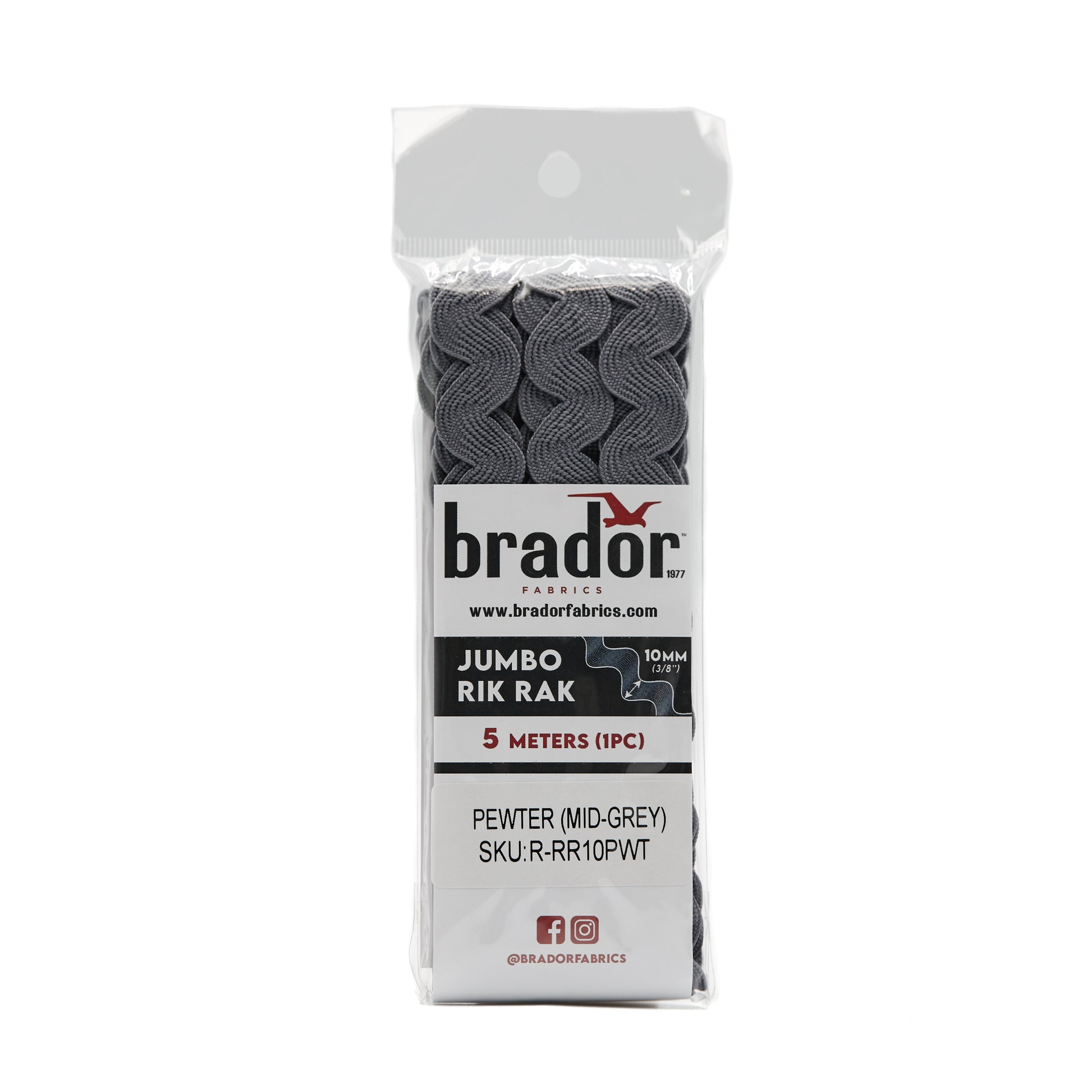 Rik Rak - Pewter (Mid Grey) 10mm Pack