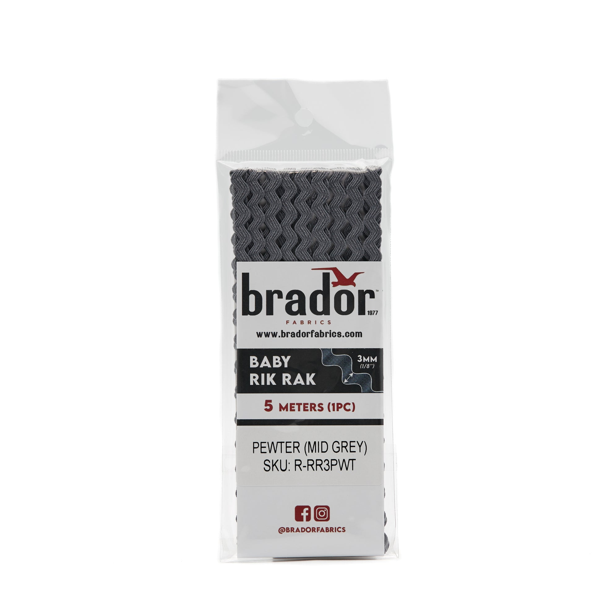 Rik Rak - Pewter (Mid Grey) 3mm Pack