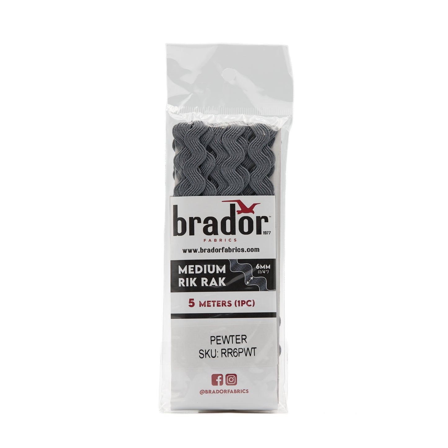 Rik Rak - Pewter (Mid Grey) 6mm Pack
