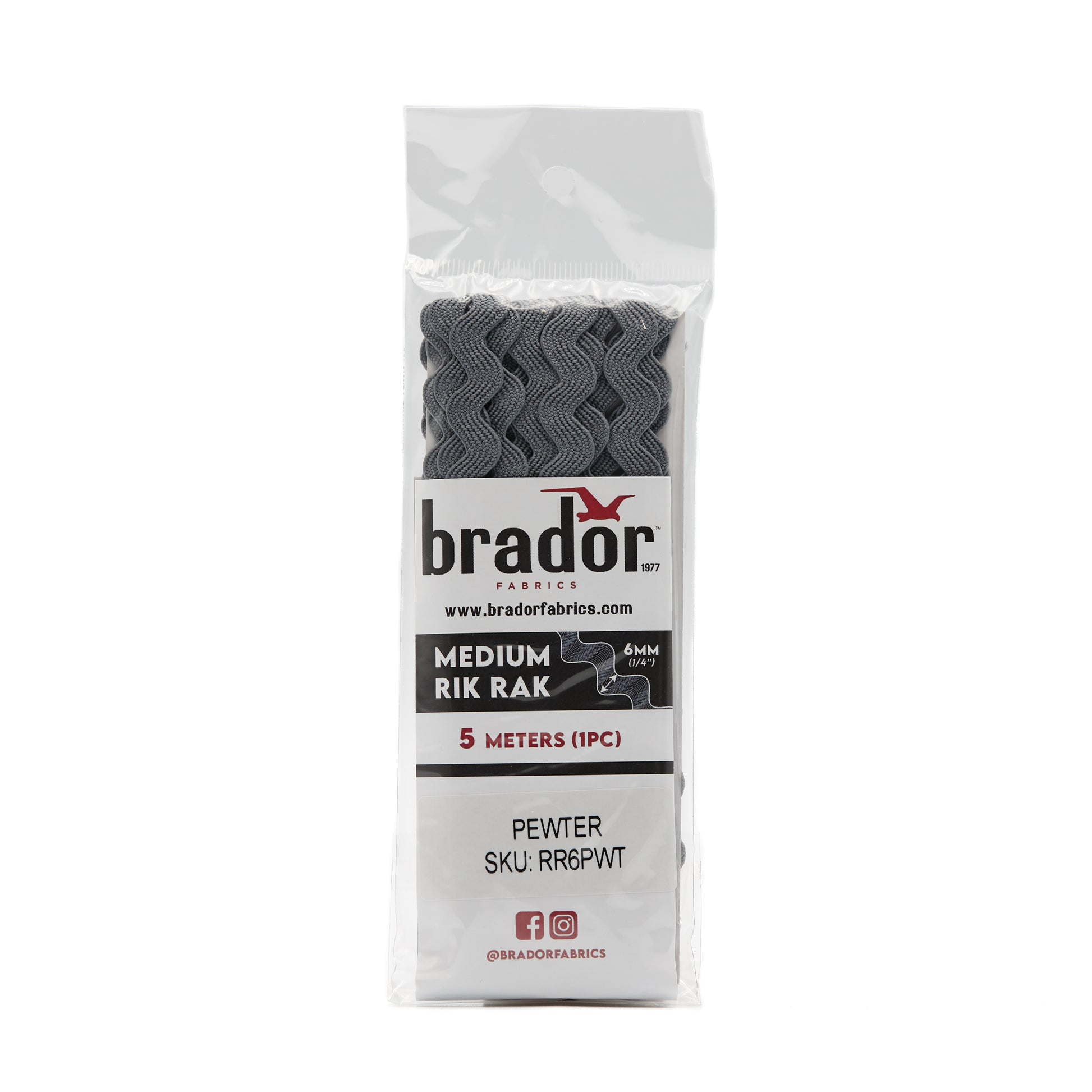 Rik Rak - Pewter (Mid Grey) 6mm Pack
