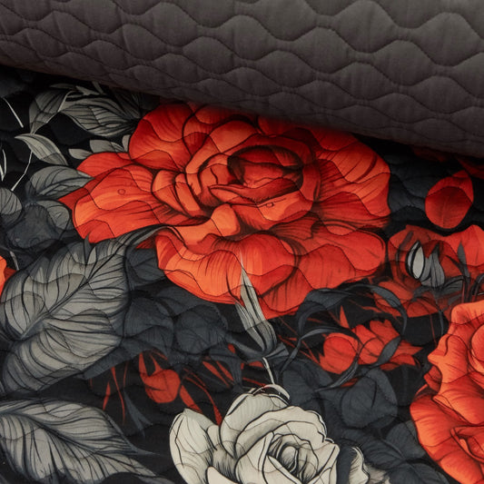 Cotton Quilt - Floral - 6oz - Rose Sketch