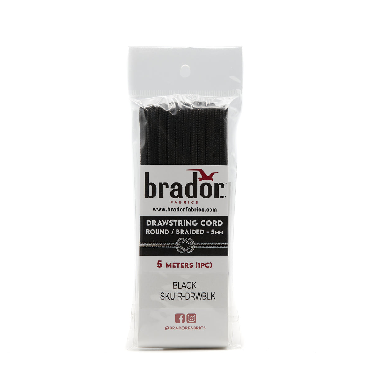 Drawstring Cord (Non-Elastic) - Black – Brador Fabrics