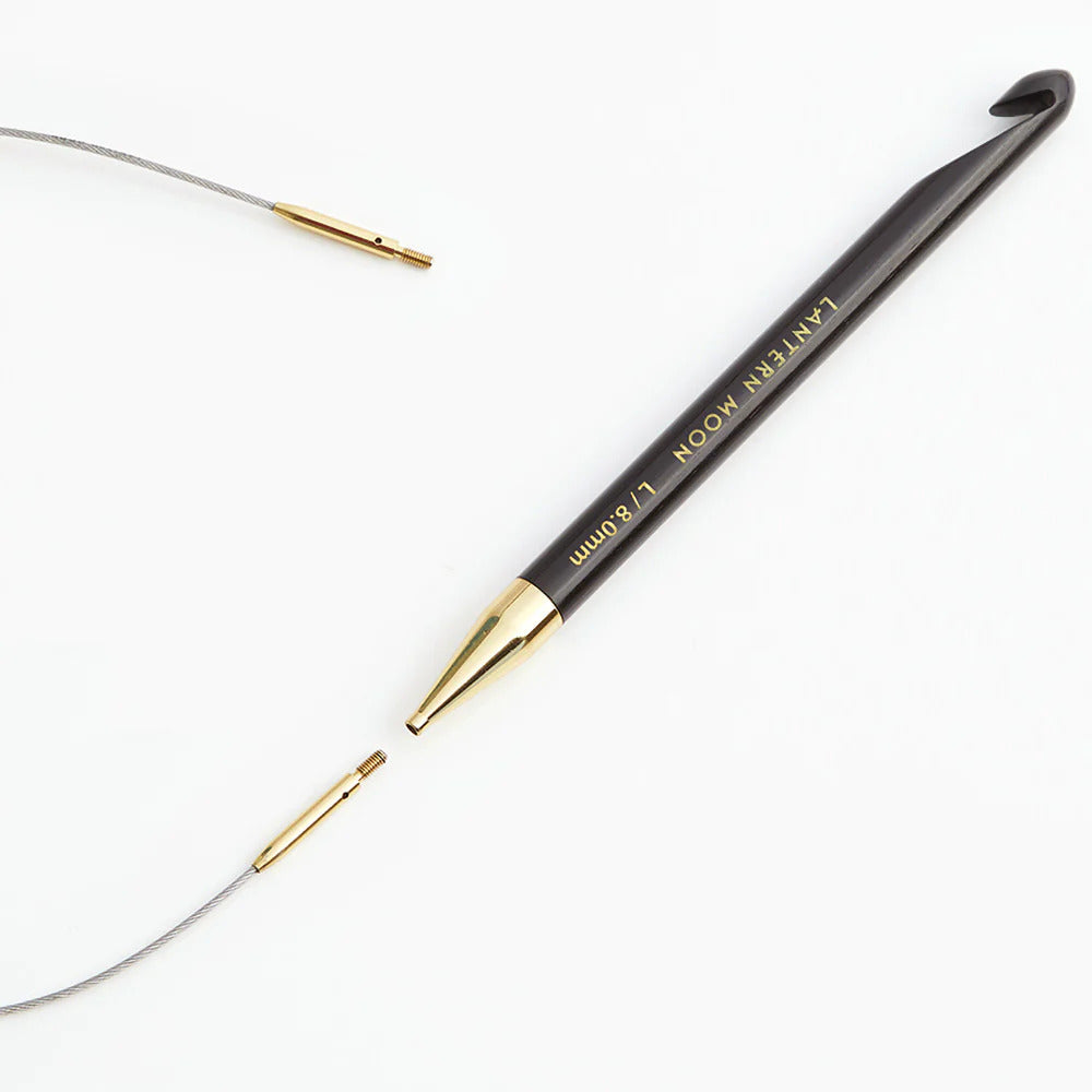 Lantern Moon Size 7MM Tunisian Crochet Hook - Ebony Wood, 24K Gold Finish, Interchangeable, Handcrafted