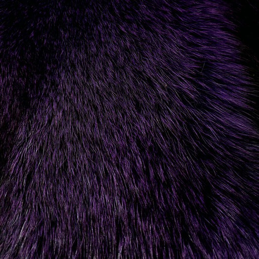 Close-up of a gucci purple dyed fox fur fabric